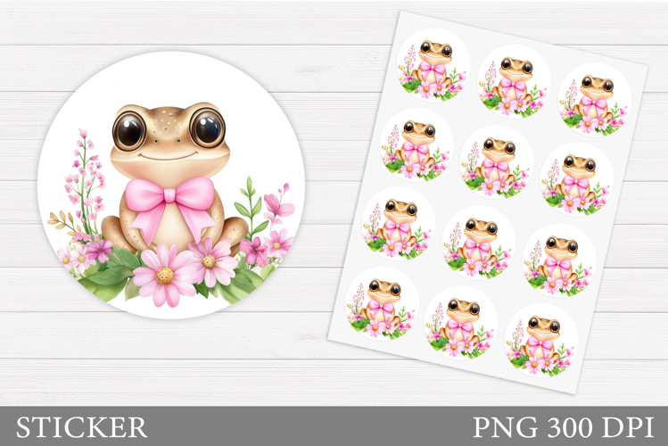 Cute Frog Sticker Design. Frog Flowers Sticker Printable