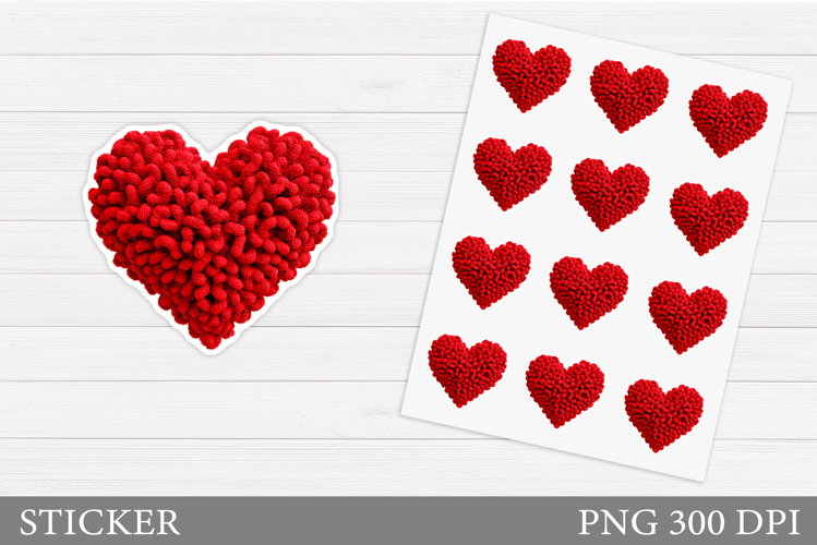 Crochet Heart Stickers Design. Valentines Sticker Printable