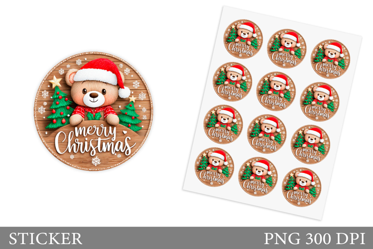 Christmas Bear Sticker Design. Christmas Sticker Printable