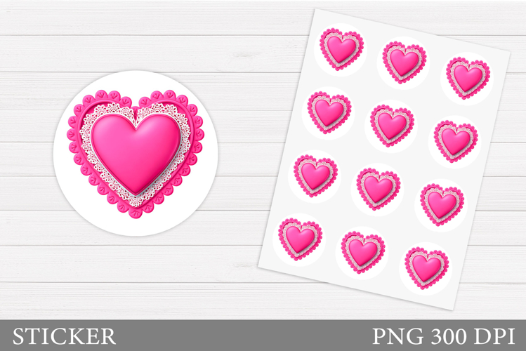 Heart Sticker Printable. Valentines Round Sticker Design