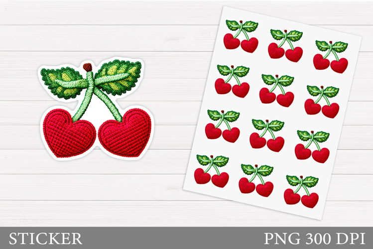 Crochet Cherry Sticker. Valentines Cherry Sticker Printable