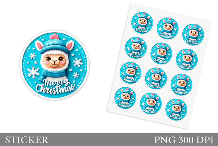 Cute Lama Sticker Design.Christmas Sticker Printable