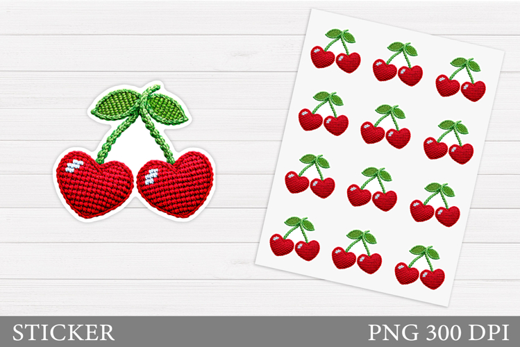 Crochet Cherry Sticker. Valentines Cherry Sticker Printable