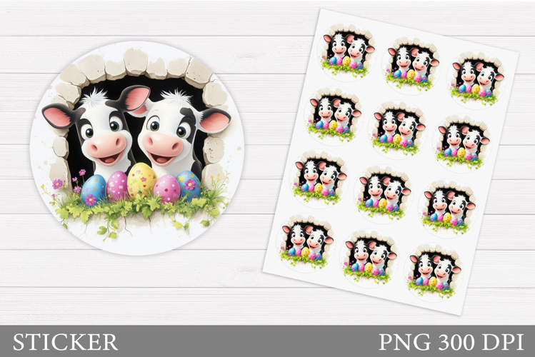 Easter Cow Sticker Design. Easter Sticker Printable