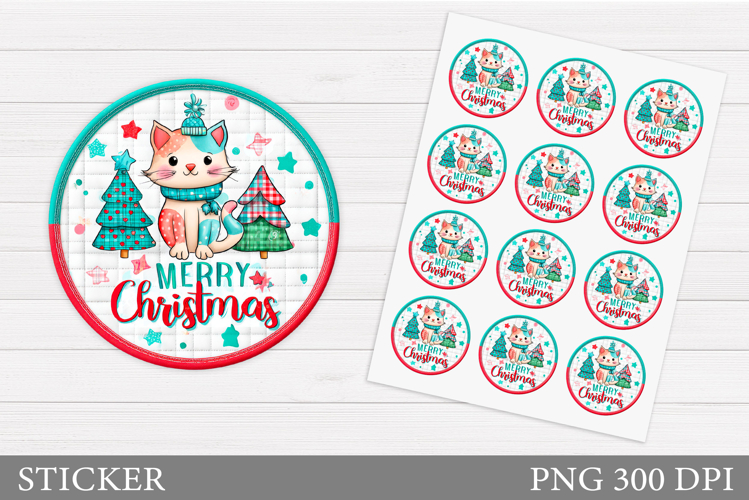 Christmas Cat Sticker Design. Christmas Sticker Printable