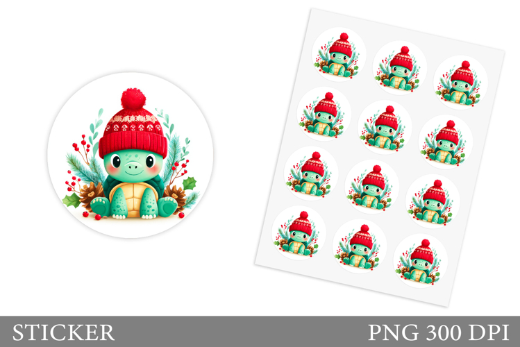 Christmas Turtle Sticker. Christmas Sticker Printable