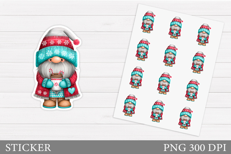 Winter Gnome Sticker Design. Christmas Sticker Printable