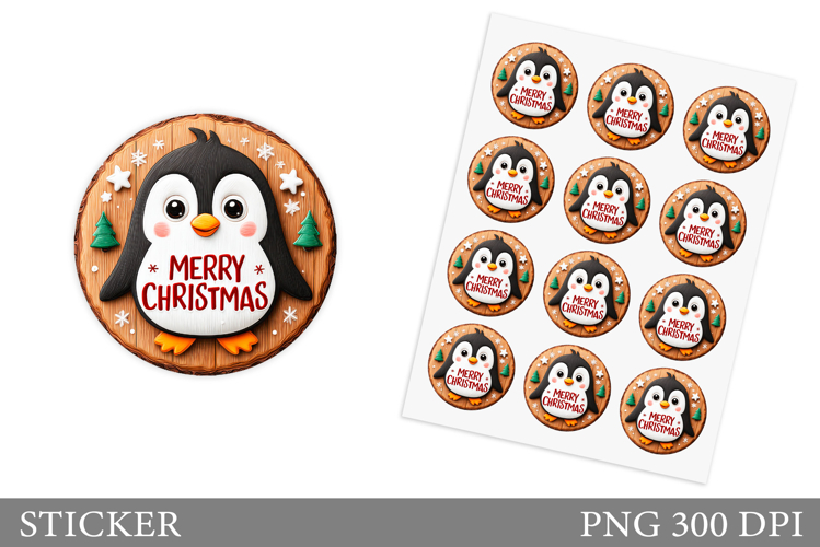 Cute Penguin Sticker Design. Christmas Sticker Printable