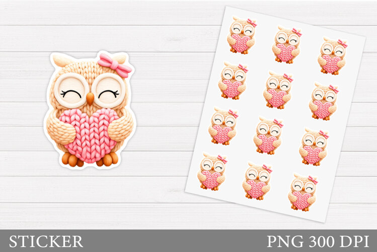 Valentines Owl Sticker Design. Valentines Sticker Printable example image 1