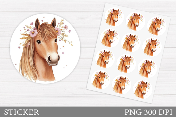Horse Sticker Design. Horse Flowers Sticker Printable
