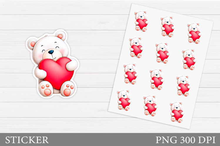 Cute Bear Sticker Design. Valentines Bear Sticker Printable