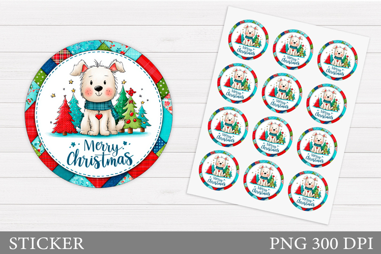 Christmas Dog Sticker Design. Christmas Sticker Printable