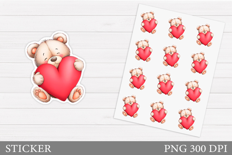 Valentines Bear Sticker Printable. Valentines Sticker Design