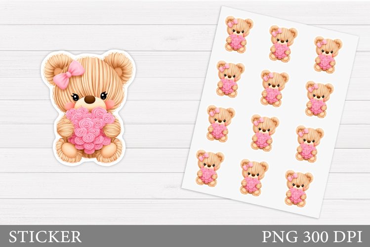 Valentines Bear Sticker Printable. Valentines Sticker Design