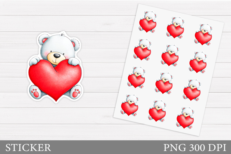 Valentines Bear Sticker Printable. Valentines Sticker Design