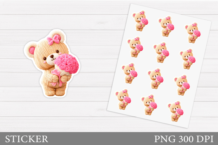 Cute Bear Sticker Design. Valentines Bear Sticker Printable