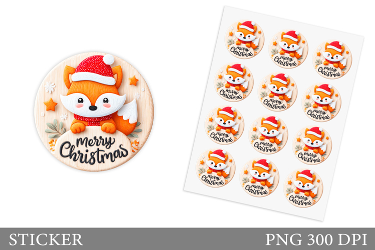 Christmas Fox Sticker Design. Christmas Sticker Printable