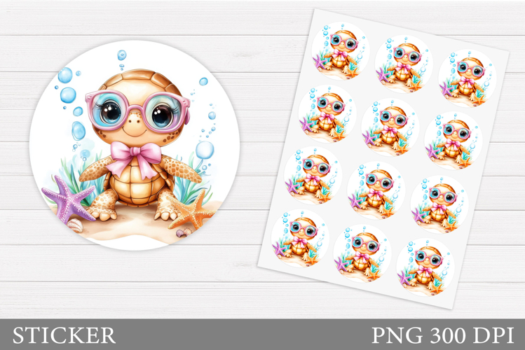 Sea Turtle Sticker Design. Cute Turtle Sticker Printable