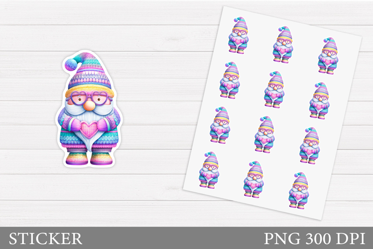Valentines Gnome Sticker. Valentines Sticker Printable