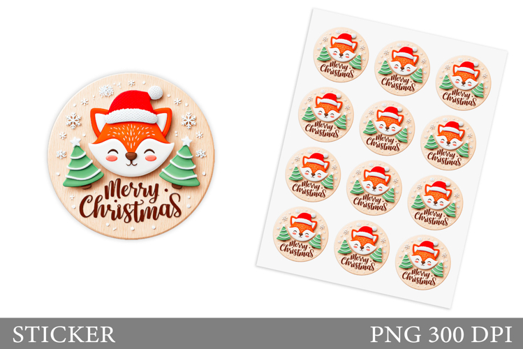 Christmas Fox Sticker Design. Christmas Sticker Printable