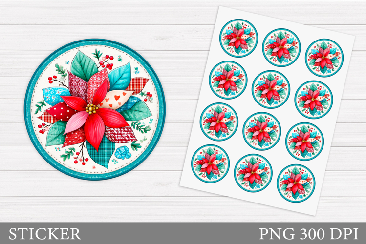 Poinsettia Sticker Design. Christmas Sticker Printable
