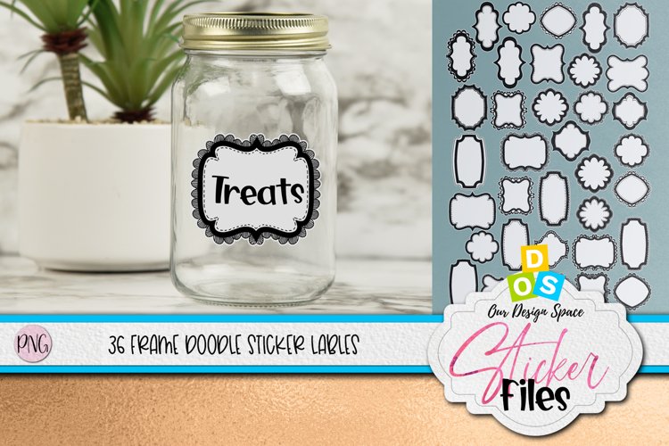 Product image for sticker files. 36 stickers with lables pictured with product image mason jar as an example