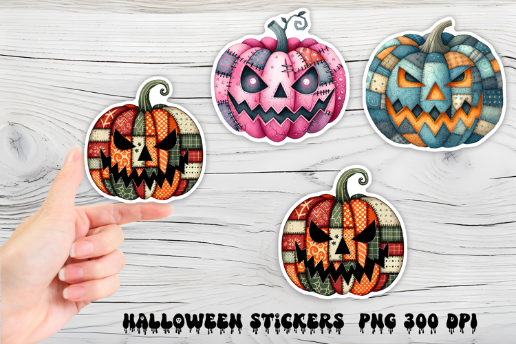 Cute Halloween patchwork pumpkin sticker printable PNG