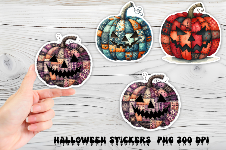 Cute Halloween patchwork pumpkin sticker printable PNG