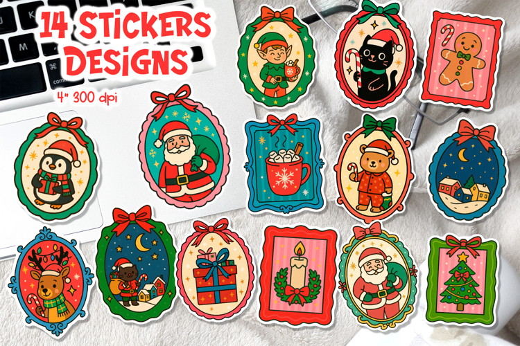Christmas Vintage Frame Stickers | Holiday Clipart