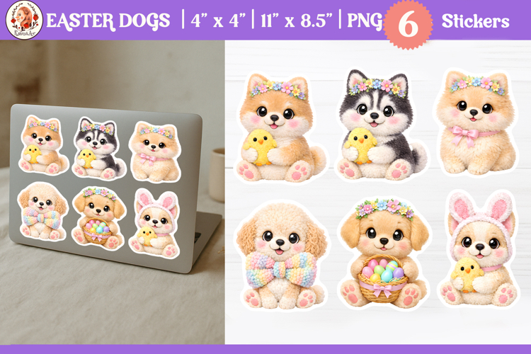 Easter Cute Puppies Stickers