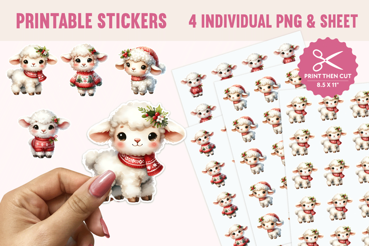 Christmas Lamb Stickers 4 PNGs