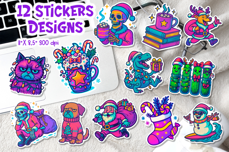 Christmas Iridescent Neon Sticker Sheet | Funny Holiday PNG