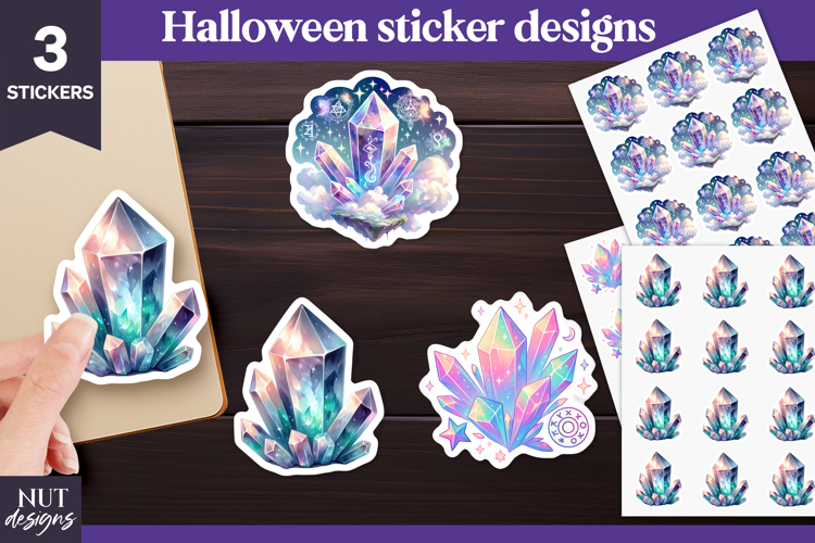 Vibrant Halloween stickers Iridescent Holographic crystal