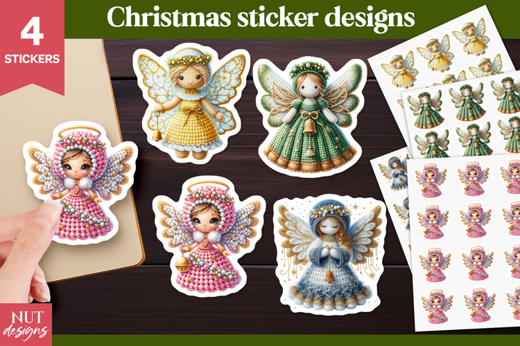Crochet Christmas stickers Charming Angel Sticker printable