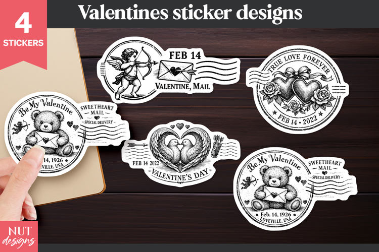 Valentine stickers, Vintage Valentine Mail Stickers