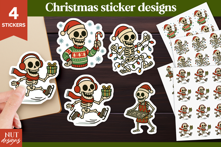 Cute Christmas stickers Funny Christmas Skeleton Stickers