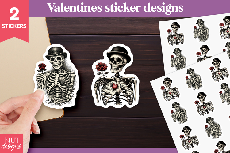 Gothic Skeleton Valentine Stickers