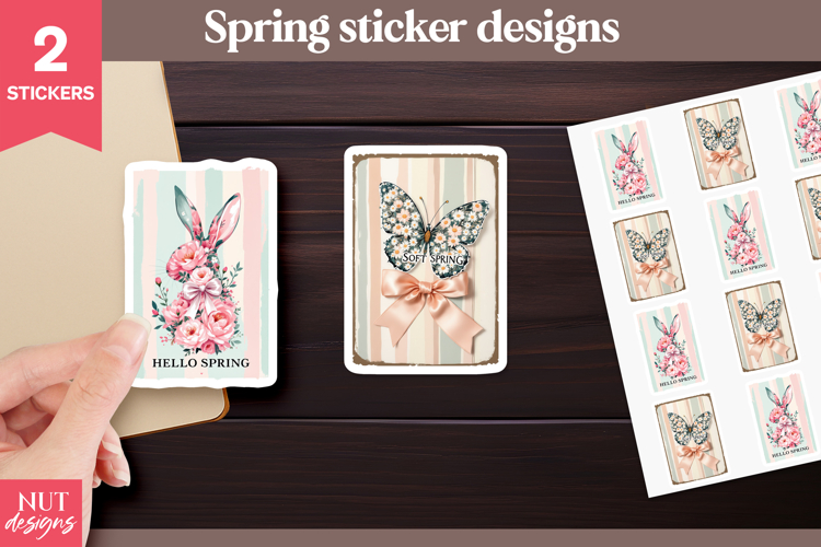 Spring stickers, Floral Bunny, Butterfly, spring quote
