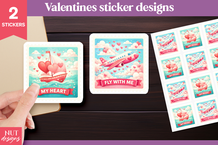 Post Stamp Valentine Stickers Valentine quotes Plane Boat