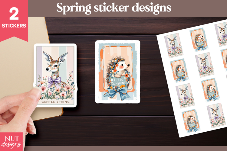 Gentle Spring stickers, Floral Deer Hedgehog, spring quote