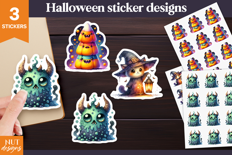 Cute Halloween stickers Halloween monsters Spooky creatures