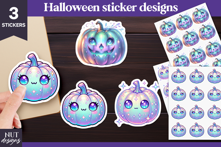 Vibrant Halloween stickers Iridescent Holographic pumpkin