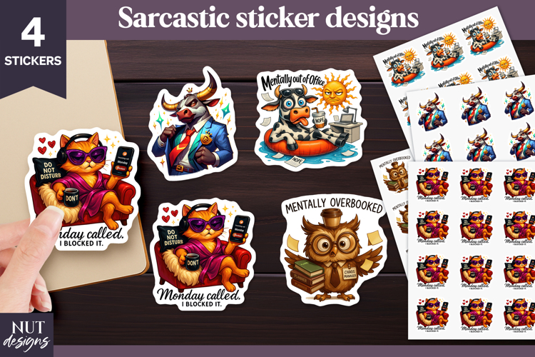 Funny Sarcastic Animal Stickers, Cartoon office worker