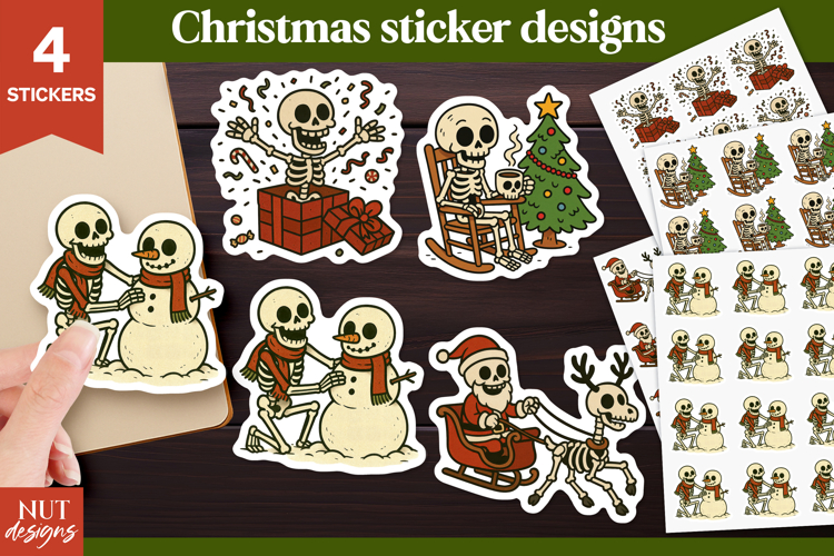Christmas stickers Sarcastic Christmas Skeleton Stickers