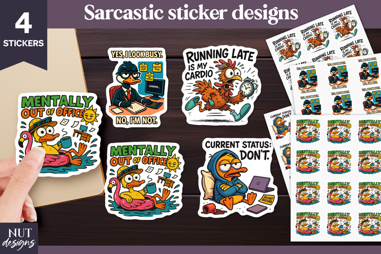 Funny Sarcastic Animal Stickers, Cartoon office worker
