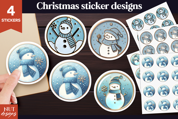 Winter stickers printable Blue Enamel Snowman Sticker