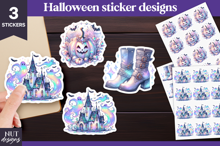 Vibrant Halloween stickers Iridescent Pastel Gothic stickers