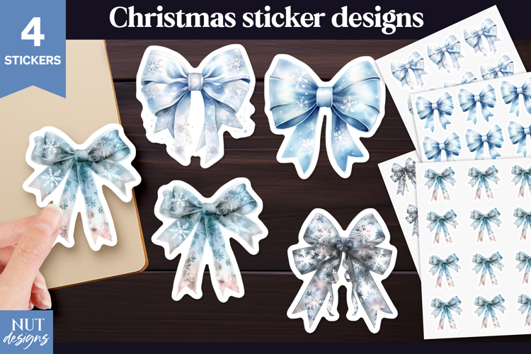 Festive Winter stickers printable Winter Blue Bow Stickers