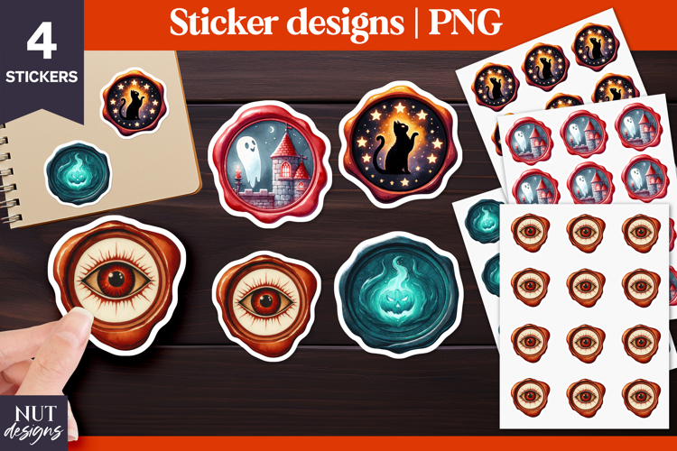 Black cat Evil eye Ghost Pumpkin Halloween Wax Seal Stickers