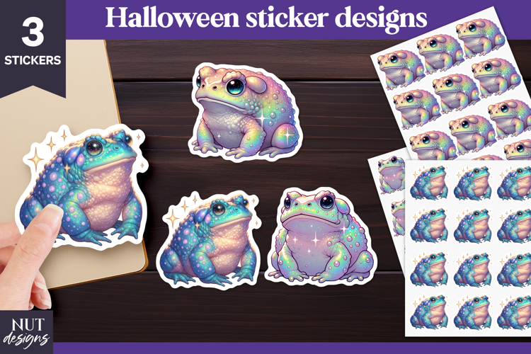 Vibrant Halloween stickers Iridescent magical frog sticker